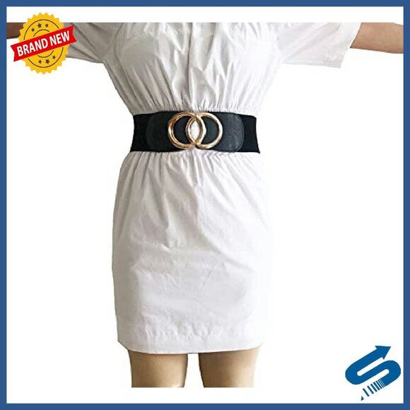 Stretchy Wide Elastic Waist Belt with Metal Buckle for Dresses
